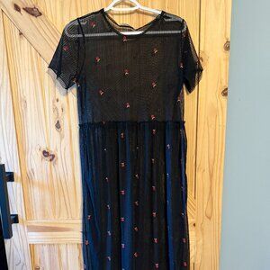 Forever Rose Sheer Mesh Embroidered Midi Dress | Size L